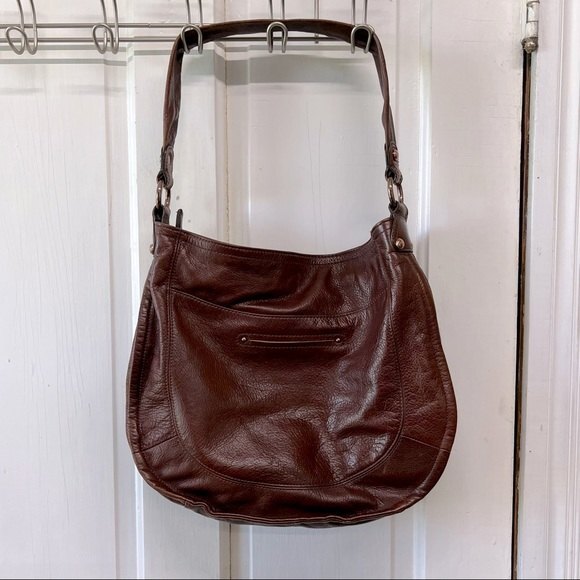 B Makowsky brown leather slouchy hobo shoulder handbag purse. - Picture 4 of 12